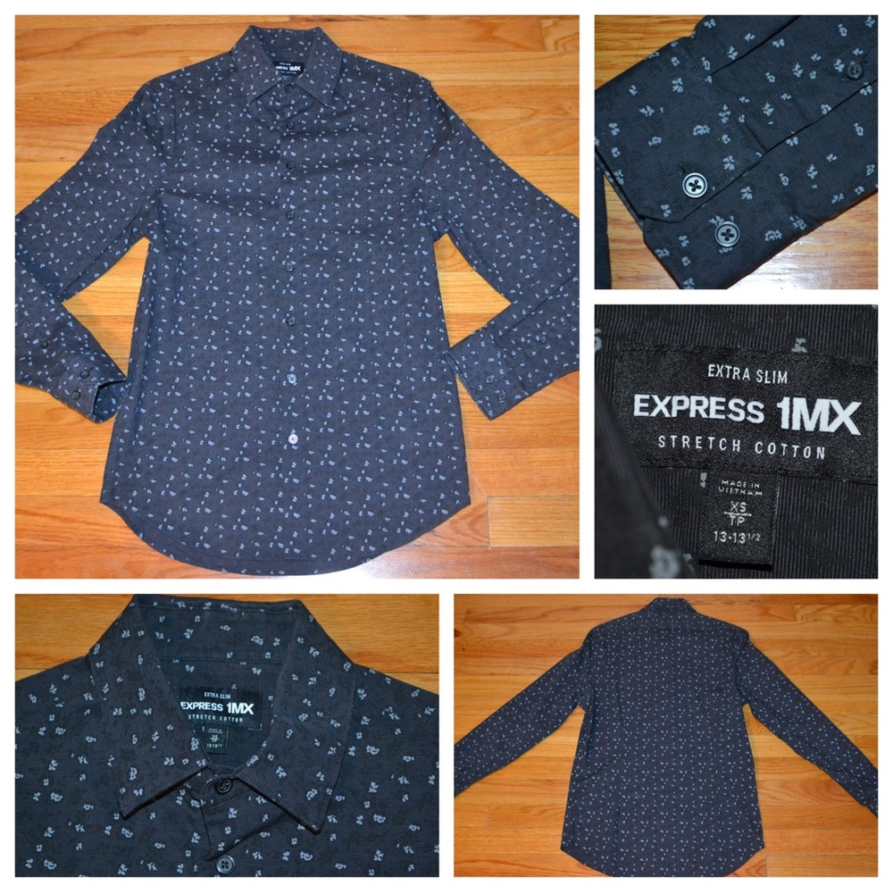 Men’s Express white long-sleeve button down, size XS 13 - 13 1/2 extra slim